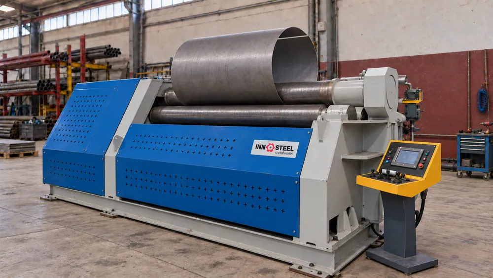 Mașină automată de roluit tablă pentru realizarea virolelor, în fabrica Innosteel